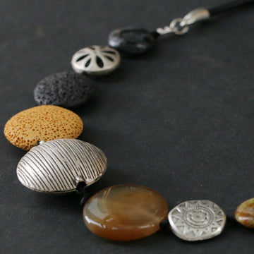 Honey Yellow Silver & Black Chunky Necklace • Statement Necklace for Women • Fashion Jewelry • Boho Necklace Bold Bead Necklace